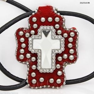N2 RED Hair On Cowhide Necklace Rhinestone Western